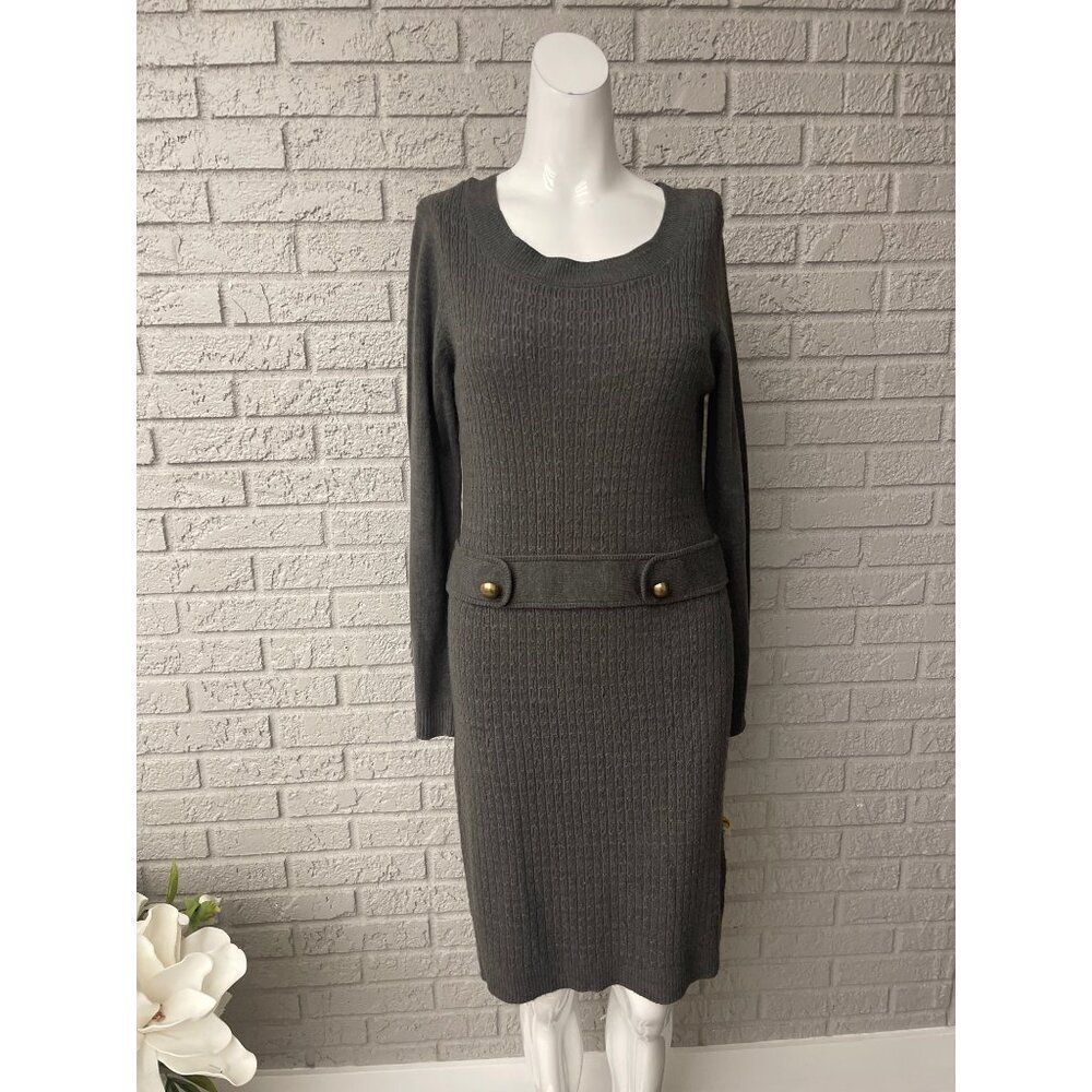 AB Studio Women Gray Ribbed Long Sleeve Sweater Dress Size M NWT